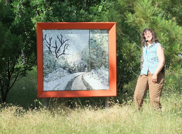 A a 4' by 5' mosaic of rural road and treesWinter Scene