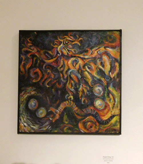 Acrylic 20"by 20" Phoenix painting done in 1992 by Alicia Lee Farnsworth. it was recently framed in 2016 for the Animism gallery show in Middletown California